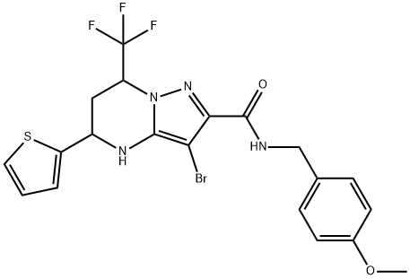 3-bromo-N-(4-methoxybenzyl)-5-(2-thienyl)-7-(trifluoromethyl)-4,5,6,7-tetrahydropyrazolo[1,5-a]pyrimidine-2-carboxamide Struktur