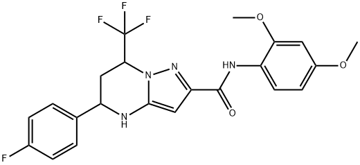 N-(2,4-dimethoxyphenyl)-5-(4-fluorophenyl)-7-(trifluoromethyl)-4,5,6,7-tetrahydropyrazolo[1,5-a]pyrimidine-2-carboxamide Struktur