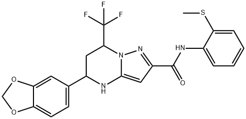 5-(1,3-benzodioxol-5-yl)-N-[2-(methylsulfanyl)phenyl]-7-(trifluoromethyl)-4,5,6,7-tetrahydropyrazolo[1,5-a]pyrimidine-2-carboxamide Struktur