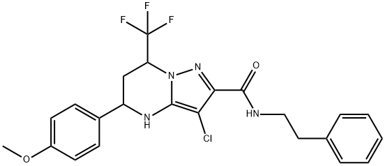 3-chloro-5-(4-methoxyphenyl)-N-(2-phenylethyl)-7-(trifluoromethyl)-4,5,6,7-tetrahydropyrazolo[1,5-a]pyrimidine-2-carboxamide Struktur