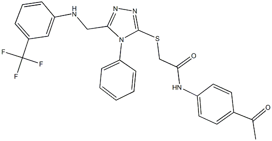 N-(4-acetylphenyl)-2-[(4-phenyl-5-{[3-(trifluoromethyl)anilino]methyl}-4H-1,2,4-triazol-3-yl)sulfanyl]acetamide Struktur