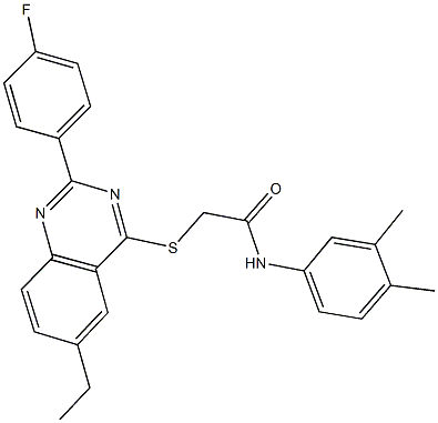 N-(3,4-dimethylphenyl)-2-{[6-ethyl-2-(4-fluorophenyl)-4-quinazolinyl]sulfanyl}acetamide Struktur