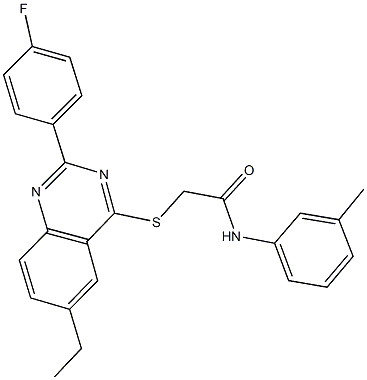 2-{[6-ethyl-2-(4-fluorophenyl)-4-quinazolinyl]sulfanyl}-N-(3-methylphenyl)acetamide Struktur