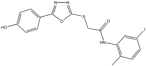 2-{[5-(4-hydroxyphenyl)-1,3,4-oxadiazol-2-yl]sulfanyl}-N-(5-iodo-2-methylphenyl)acetamide Struktur