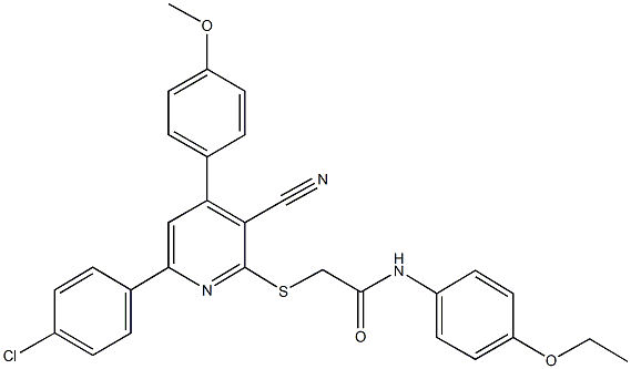 2-{[6-(4-chlorophenyl)-3-cyano-4-(4-methoxyphenyl)-2-pyridinyl]sulfanyl}-N-(4-ethoxyphenyl)acetamide Struktur