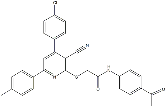 N-(4-acetylphenyl)-2-{[4-(4-chlorophenyl)-3-cyano-6-(4-methylphenyl)-2-pyridinyl]sulfanyl}acetamide Struktur