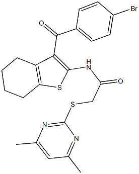 N-[3-(4-bromobenzoyl)-4,5,6,7-tetrahydro-1-benzothien-2-yl]-2-[(4,6-dimethyl-2-pyrimidinyl)sulfanyl]acetamide Struktur