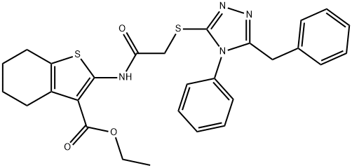 ethyl 2-({[(5-benzyl-4-phenyl-4H-1,2,4-triazol-3-yl)sulfanyl]acetyl}amino)-4,5,6,7-tetrahydro-1-benzothiophene-3-carboxylate Struktur