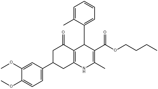 butyl 7-(3,4-dimethoxyphenyl)-2-methyl-4-(2-methylphenyl)-5-oxo-1,4,5,6,7,8-hexahydro-3-quinolinecarboxylate Struktur