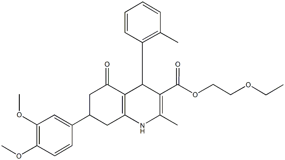 2-ethoxyethyl 7-(3,4-dimethoxyphenyl)-2-methyl-4-(2-methylphenyl)-5-oxo-1,4,5,6,7,8-hexahydro-3-quinolinecarboxylate Struktur