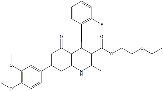 2-ethoxyethyl 7-(3,4-dimethoxyphenyl)-4-(2-fluorophenyl)-2-methyl-5-oxo-1,4,5,6,7,8-hexahydro-3-quinolinecarboxylate Struktur