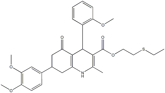 2-(ethylsulfanyl)ethyl 7-(3,4-dimethoxyphenyl)-4-(2-methoxyphenyl)-2-methyl-5-oxo-1,4,5,6,7,8-hexahydro-3-quinolinecarboxylate Struktur