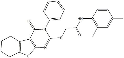 N-(2,4-dimethylphenyl)-2-[(4-oxo-3-phenyl-3,4,5,6,7,8-hexahydro[1]benzothieno[2,3-d]pyrimidin-2-yl)sulfanyl]acetamide Struktur