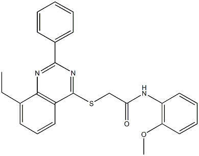 2-[(8-ethyl-2-phenyl-4-quinazolinyl)sulfanyl]-N-(2-methoxyphenyl)acetamide Struktur