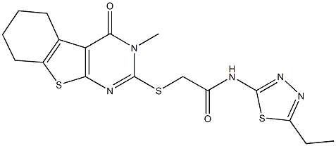 N-(5-ethyl-1,3,4-thiadiazol-2-yl)-2-[(3-methyl-4-oxo-3,4,5,6,7,8-hexahydro[1]benzothieno[2,3-d]pyrimidin-2-yl)sulfanyl]acetamide Struktur