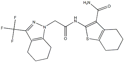 2-({[3-(trifluoromethyl)-4,5,6,7-tetrahydro-1H-indazol-1-yl]acetyl}amino)-4,5,6,7-tetrahydro-1-benzothiophene-3-carboxamide Struktur