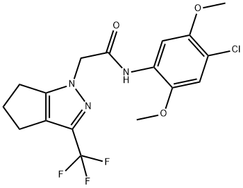 N-[4-chloro-2,5-bis(methyloxy)phenyl]-2-(3-(trifluoromethyl)-5,6-dihydrocyclopenta[c]pyrazol-1(4H)-yl)acetamide Struktur