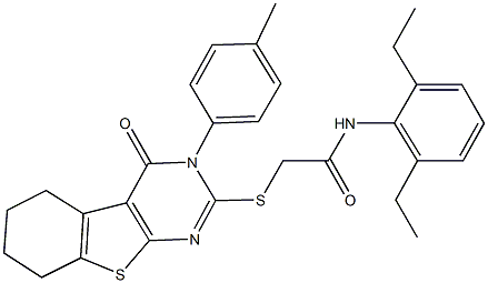 N-(2,6-diethylphenyl)-2-{[3-(4-methylphenyl)-4-oxo-3,4,5,6,7,8-hexahydro[1]benzothieno[2,3-d]pyrimidin-2-yl]sulfanyl}acetamide Struktur