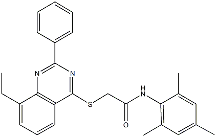 2-[(8-ethyl-2-phenyl-4-quinazolinyl)sulfanyl]-N-mesitylacetamide Struktur