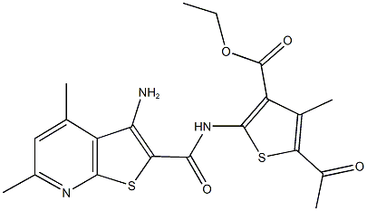 ethyl 5-acetyl-2-{[(3-amino-4,6-dimethylthieno[2,3-b]pyridin-2-yl)carbonyl]amino}-4-methylthiophene-3-carboxylate Struktur