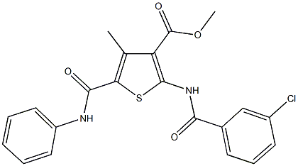 methyl 2-{[(3-chlorophenyl)carbonyl]amino}-4-methyl-5-[(phenylamino)carbonyl]thiophene-3-carboxylate Struktur