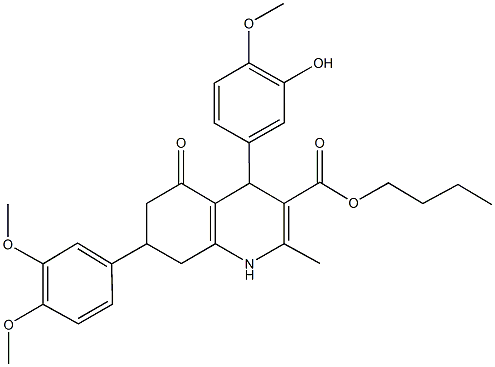 butyl 7-(3,4-dimethoxyphenyl)-4-(3-hydroxy-4-methoxyphenyl)-2-methyl-5-oxo-1,4,5,6,7,8-hexahydro-3-quinolinecarboxylate Struktur