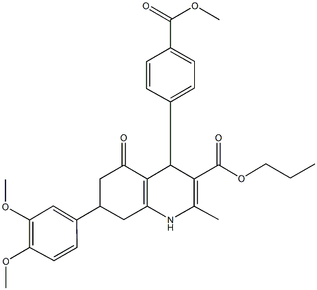 propyl 7-(3,4-dimethoxyphenyl)-4-[4-(methoxycarbonyl)phenyl]-2-methyl-5-oxo-1,4,5,6,7,8-hexahydro-3-quinolinecarboxylate Struktur