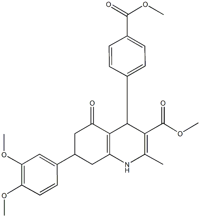 methyl 7-(3,4-dimethoxyphenyl)-4-[4-(methoxycarbonyl)phenyl]-2-methyl-5-oxo-1,4,5,6,7,8-hexahydro-3-quinolinecarboxylate Struktur