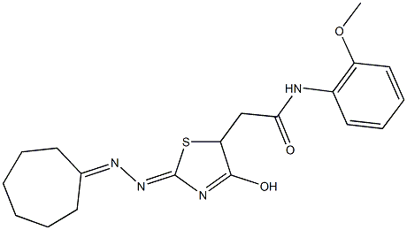 2-[2-(cycloheptylidenehydrazono)-4-hydroxy-2,5-dihydro-1,3-thiazol-5-yl]-N-(2-methoxyphenyl)acetamide Struktur