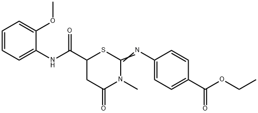 ethyl 4-({6-[(2-methoxyanilino)carbonyl]-3-methyl-4-oxo-1,3-thiazinan-2-ylidene}amino)benzoate Struktur