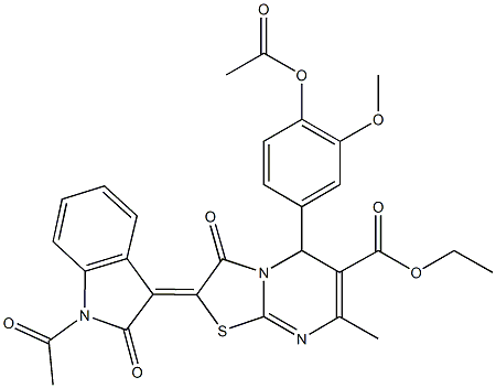 ethyl 2-(1-acetyl-2-oxo-1,2-dihydro-3H-indol-3-ylidene)-5-[4-(acetyloxy)-3-methoxyphenyl]-7-methyl-3-oxo-2,3-dihydro-5H-[1,3]thiazolo[3,2-a]pyrimidine-6-carboxylate Struktur