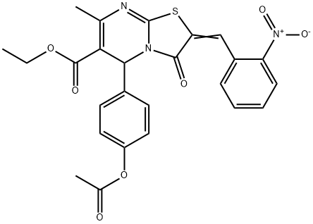 ethyl 5-[4-(acetyloxy)phenyl]-2-{2-nitrobenzylidene}-7-methyl-3-oxo-2,3-dihydro-5H-[1,3]thiazolo[3,2-a]pyrimidine-6-carboxylate Struktur