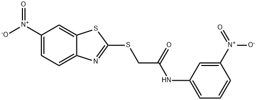 2-({6-nitro-1,3-benzothiazol-2-yl}sulfanyl)-N-{3-nitrophenyl}acetamide Structure