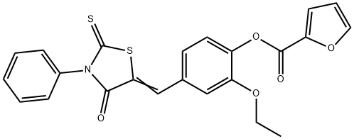 2-ethoxy-4-[(4-oxo-3-phenyl-2-thioxo-1,3-thiazolidin-5-ylidene)methyl]phenyl 2-furoate Struktur