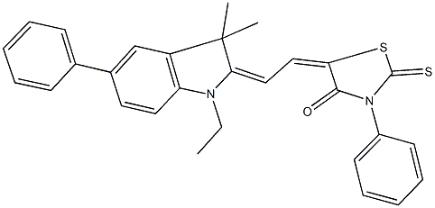 5-[2-(1-ethyl-3,3-dimethyl-5-phenyl-1,3-dihydro-2H-indol-2-ylidene)ethylidene]-3-phenyl-2-thioxo-1,3-thiazolidin-4-one Struktur