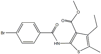 methyl 2-[(4-bromobenzoyl)amino]-4-ethyl-5-methyl-3-thiophenecarboxylate Struktur