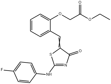 ethyl [2-({2-[(4-fluorophenyl)imino]-4-oxo-1,3-thiazolidin-5-ylidene}methyl)phenoxy]acetate Struktur