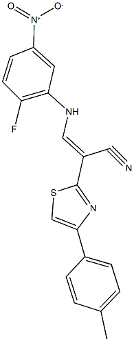 3-{2-fluoro-5-nitroanilino}-2-[4-(4-methylphenyl)-1,3-thiazol-2-yl]acrylonitrile Struktur