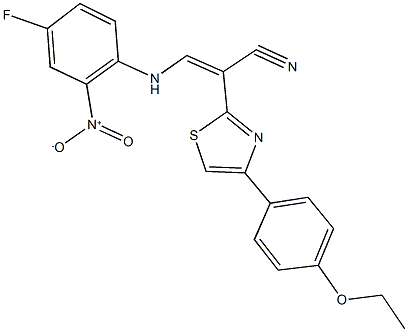 2-[4-(4-ethoxyphenyl)-1,3-thiazol-2-yl]-3-{4-fluoro-2-nitroanilino}acrylonitrile Struktur