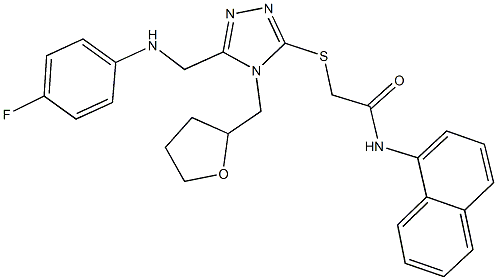 2-{[5-[(4-fluoroanilino)methyl]-4-(tetrahydro-2-furanylmethyl)-4H-1,2,4-triazol-3-yl]sulfanyl}-N-(1-naphthyl)acetamide Struktur