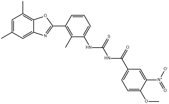 N-[3-(5,7-dimethyl-1,3-benzoxazol-2-yl)-2-methylphenyl]-N'-{3-nitro-4-methoxybenzoyl}thiourea Struktur