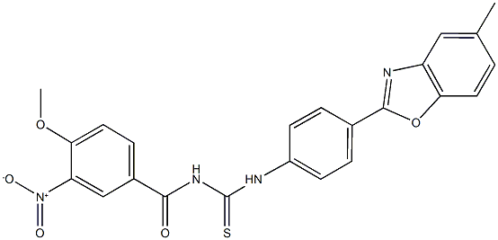 N-{3-nitro-4-methoxybenzoyl}-N'-[4-(5-methyl-1,3-benzoxazol-2-yl)phenyl]thiourea Struktur