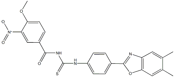 N-[4-(5,6-dimethyl-1,3-benzoxazol-2-yl)phenyl]-N'-{3-nitro-4-methoxybenzoyl}thiourea Struktur