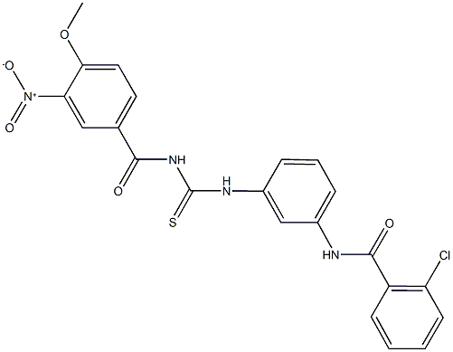 2-chloro-N-(3-{[({3-nitro-4-methoxybenzoyl}amino)carbothioyl]amino}phenyl)benzamide Struktur