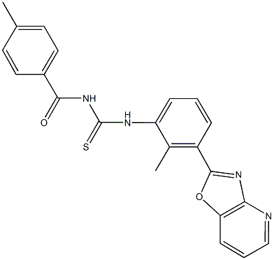 N-(4-methylbenzoyl)-N'-(2-methyl-3-[1,3]oxazolo[4,5-b]pyridin-2-ylphenyl)thiourea Struktur