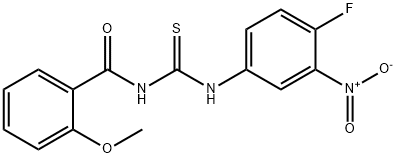 N-{4-fluoro-3-nitrophenyl}-N'-(2-methoxybenzoyl)thiourea Struktur