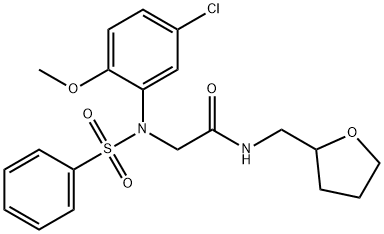 2-[5-chloro-2-methoxy(phenylsulfonyl)anilino]-N-(tetrahydro-2-furanylmethyl)acetamide Struktur