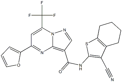 N-(3-cyano-4,5,6,7-tetrahydro-1-benzothiophen-2-yl)-5-(2-furyl)-7-(trifluoromethyl)pyrazolo[1,5-a]pyrimidine-3-carboxamide Struktur