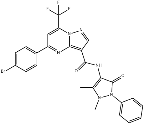 5-(4-bromophenyl)-N-(1,5-dimethyl-3-oxo-2-phenyl-2,3-dihydro-1H-pyrazol-4-yl)-7-(trifluoromethyl)pyrazolo[1,5-a]pyrimidine-3-carboxamide Struktur