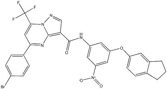 5-(4-bromophenyl)-N-{3-(2,3-dihydro-1H-inden-5-yloxy)-5-nitrophenyl}-7-(trifluoromethyl)pyrazolo[1,5-a]pyrimidine-3-carboxamide Struktur